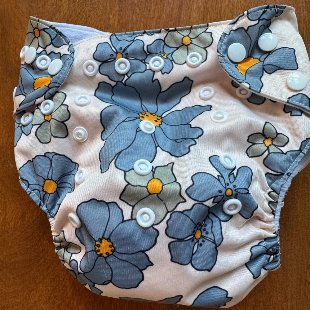 Floral Cloth Diapers - Blue and Cream